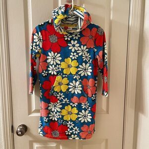 Mini Boden Blue Floral Swim Dress Cover Up Towelling Terry Hooded Girls Size 7-8